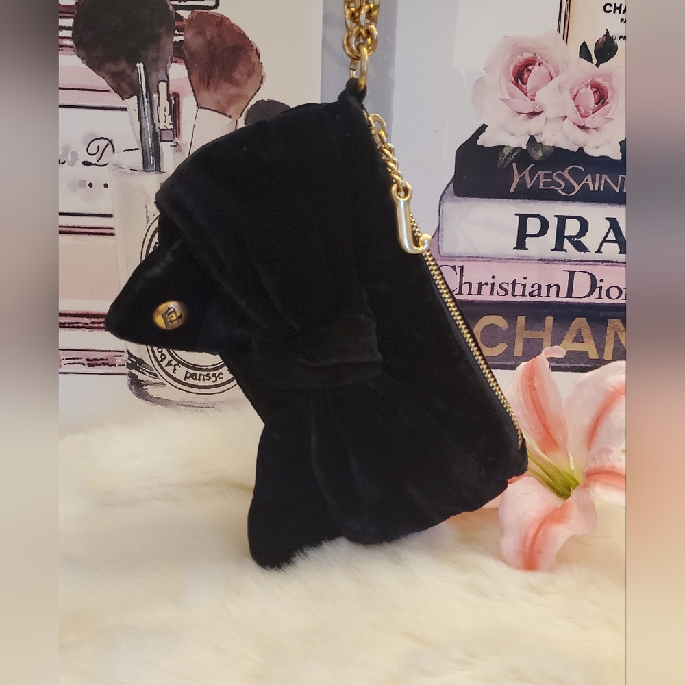 Juicy Couture Black Velour Vintage Bow Wristlet!